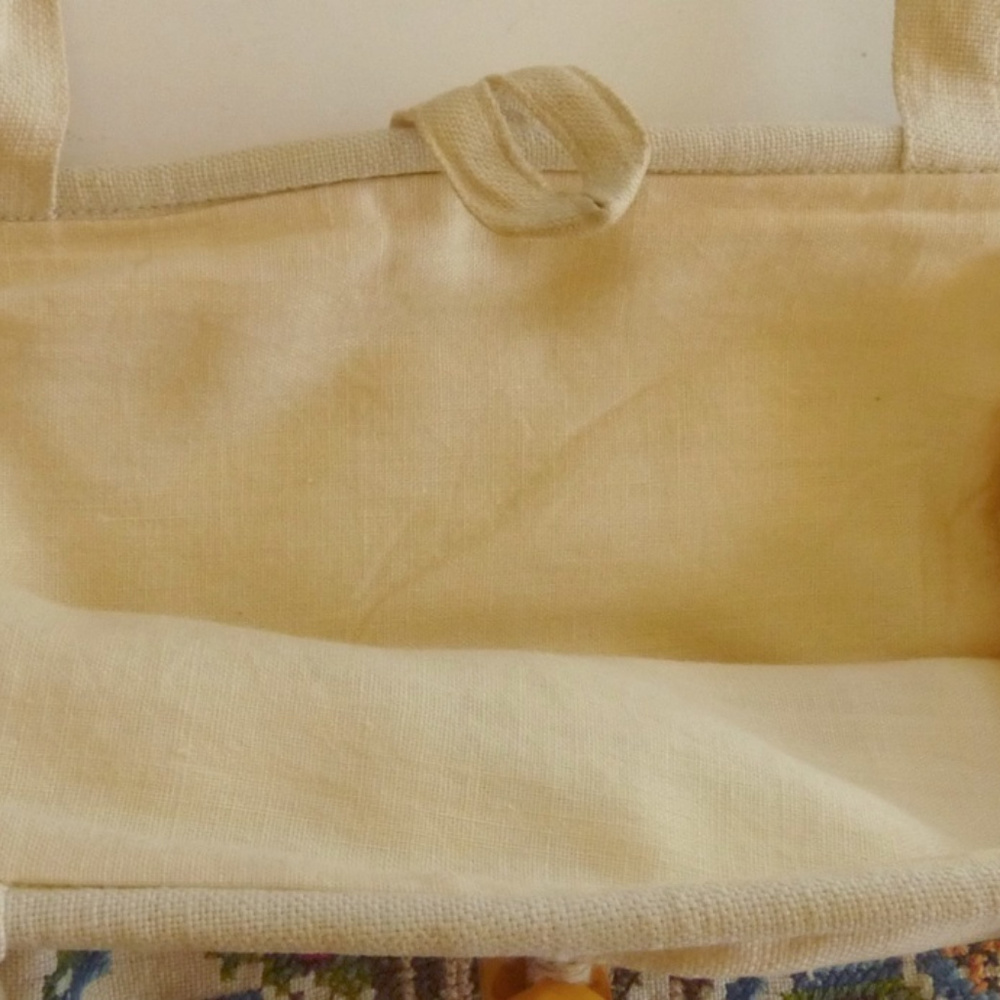 Embroidered Handbag Purse Linen Vintage View 3